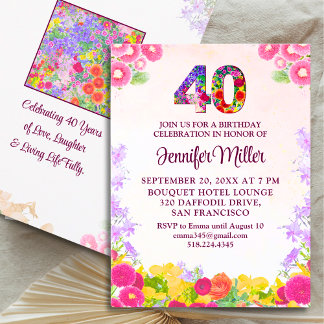 Blumenkohl 40. Geburtstag - Elegantes Pastell 40 J Einladung