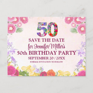 Blumenkohl 50. Geburtstag Save the Date - Pastel 6 Ankündigungspostkarte