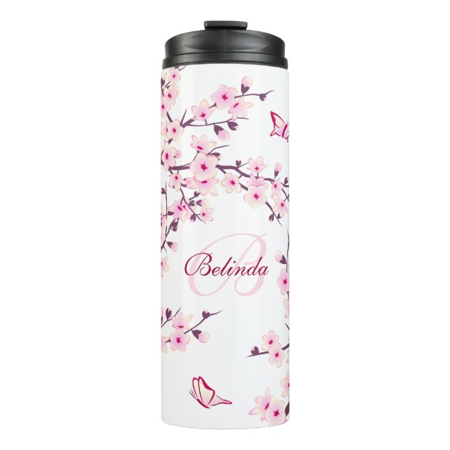 Blumenkohl Blüten Rosa Monogramm  Thermosbecher (Vorderseite)