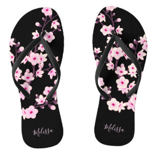 Blumenkohl Blüten Rosa Schwarze Monogramm Flip Flops