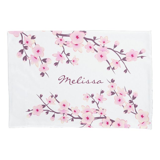Blumenkohl Blüten Rosa Weißes Monogramm Kissenbezug (Vorderseite)