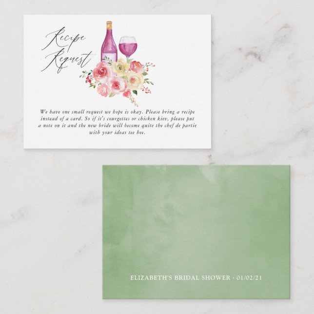 Blumenkohl Brautparty Weinprobe Rezept Begleitkarte (Vorne/Hinten)