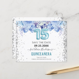 Blumenkohl-Glitzer Blue Quinceñera Save the Date