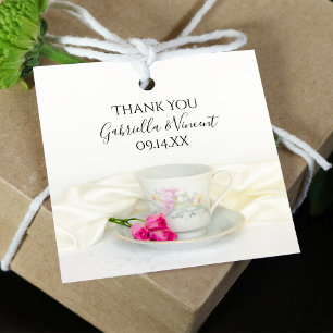 Blumenkohl mit rosa Rosen Hochzeit Geschenkanhänger