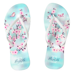 Blumenkohl Rosa Türkis Monogramm Flip Flops