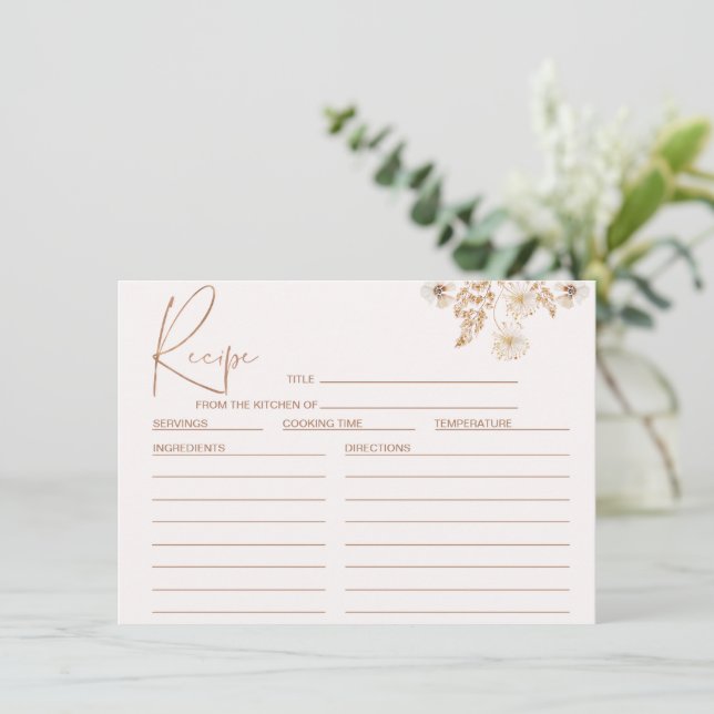 Blumenkohl-Wildblumen Brautparty Rezept-Karte Einladung (Stehend Vorderseite)