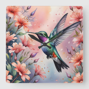 Blumenkolibri-Uhr Quadratische Wanduhr