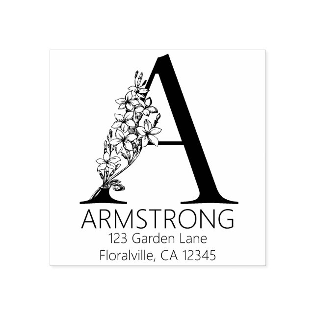 Blumenkopfbrief - A - Rücksendeadresse Monogramm Gummistempel (Prägung)