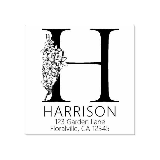 Blumenkopfbrief - H - Rücksendeadresse Monogramm Gummistempel (Prägung)