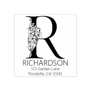 Blumenkopfbrief - R - Rücksendeadresse Monogramm Gummistempel