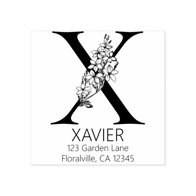 Blumenkopfbrief - X - Rücksendeadresse Monogramm Gummistempel (Prägung)