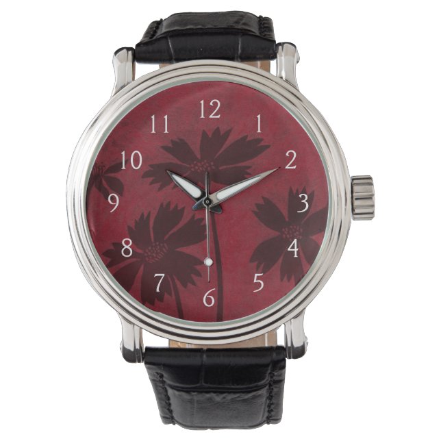 BlumenkopfSilhouetten über den Hintergrund der Kri Armbanduhr (Vorderseite)