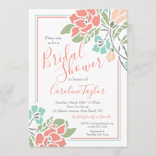 Blumenkoralle und Aquamarines Brautparty Luncheon Einladung