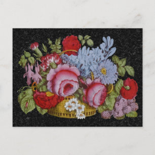 Blumenkorb auf schwarzem Marmorboden Postkarte