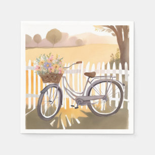 Blumenkorb Fahrrad Florale Wasserfarbe Serviette