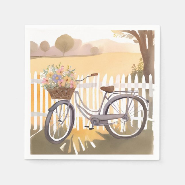 Blumenkorb Fahrrad | Florale Wasserfarbe Serviette (Vorderseite)