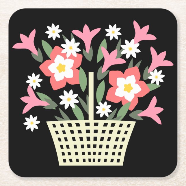 Blumenkorb Rechteckiger Pappuntersetzer (Vorderseite)