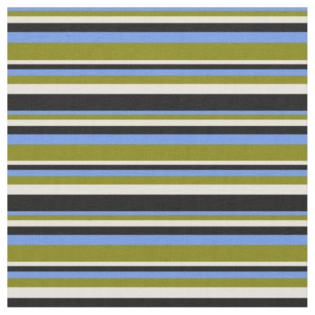 Blumenkornblume Blau, Grün, Beige und Schwarz Stoff (Nahaufnahme)