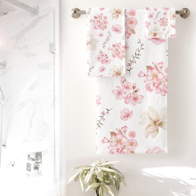 Blumenkornmöbel Blossom Blumenmuster Badhandtuch Set (Watercolor Floral Cherry Blossom Floral Pattern Bath Towel Set)