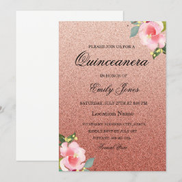 Blumenkorol Imitats Glitzer Quinceanera Einladung