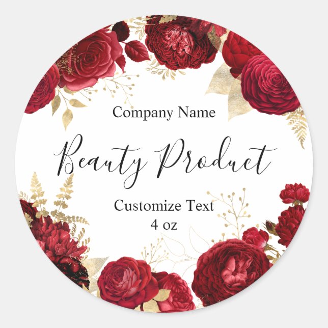Blumenkosmetik-Rote Rose-Etikett Runder Aufkleber (Vorderseite)
