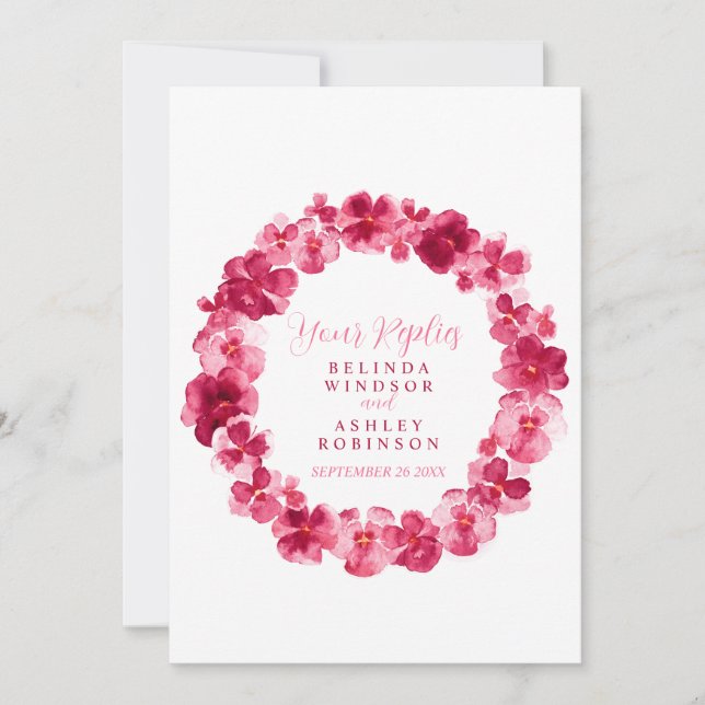Blumenkranz-Antwort-Karte für Hochzeiten rote UAWG Einladung (Vorderseite)