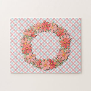 Blumenkranz auf Karomuster-Grafik-Art-Puzzle