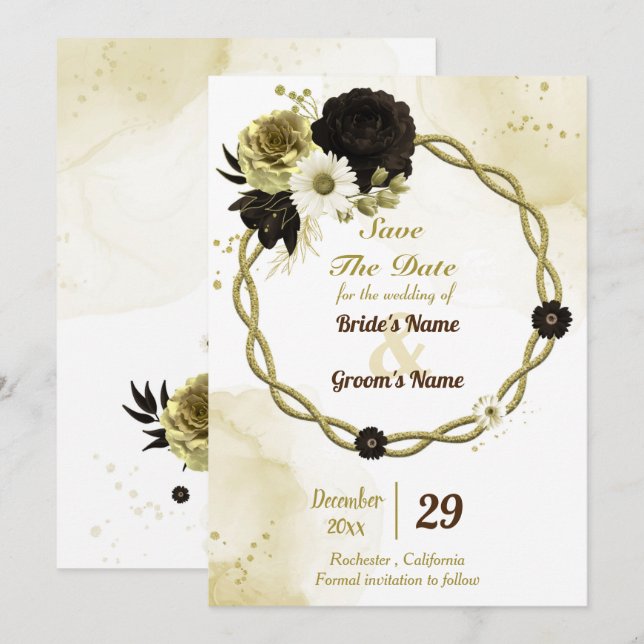 Blumenkranz aus phantastischem Braungold Save The Date (Vorne/Hinten)