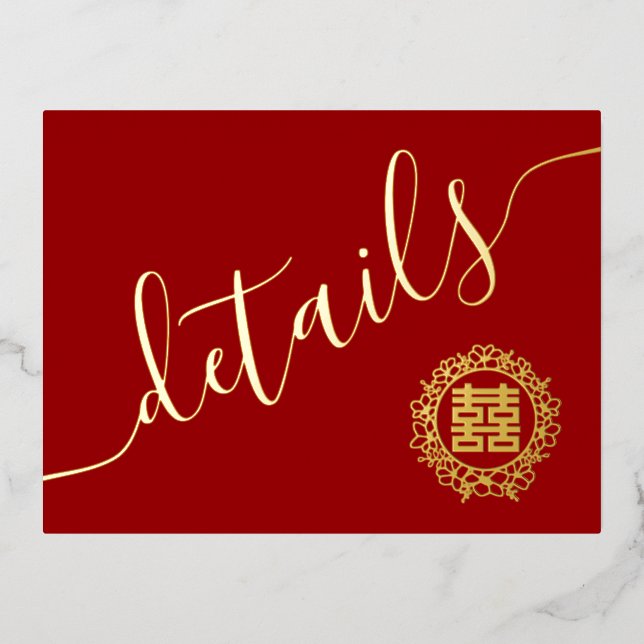 Blumenkranz Chinesische Hochzeitskarte Folie Einladungspostkarte (Vorderseite)