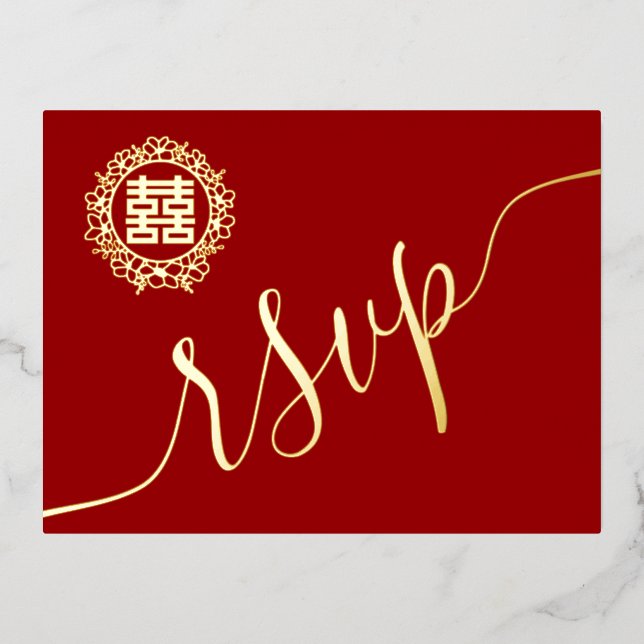 Blumenkranz Chinesische Hochzeitskarte Folie Einladungspostkarte (Vorderseite)