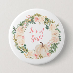 Blumenkranz Creme Kürbis It's A Girl Button