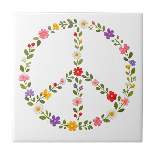 Blumenkranz Friedenszeichen Bunte Wildblumen   Fliese (Vorderseite)