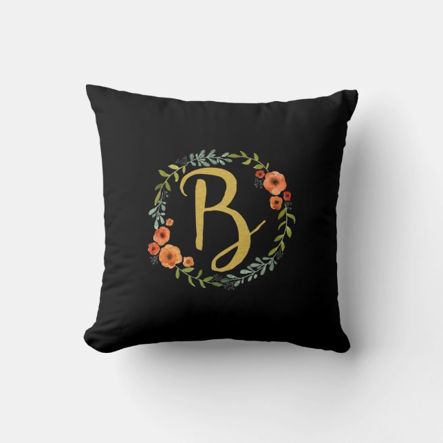Blumenkranz Gold Monogramm Initiale B Kissen (Vorderseite)