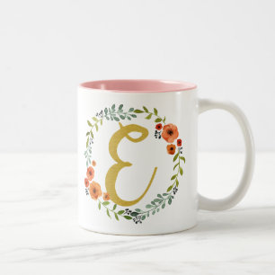 Blumenkranz Gold Monogramm Initiale E Zweifarbige Tasse
