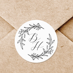 Blumenkranz-Hochzeitsinitialen-Monogramm Runder Aufkleber