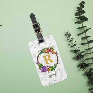 Blumenkranz Initiale Buchstabe Monogramm Name Marm Gepäckanhänger