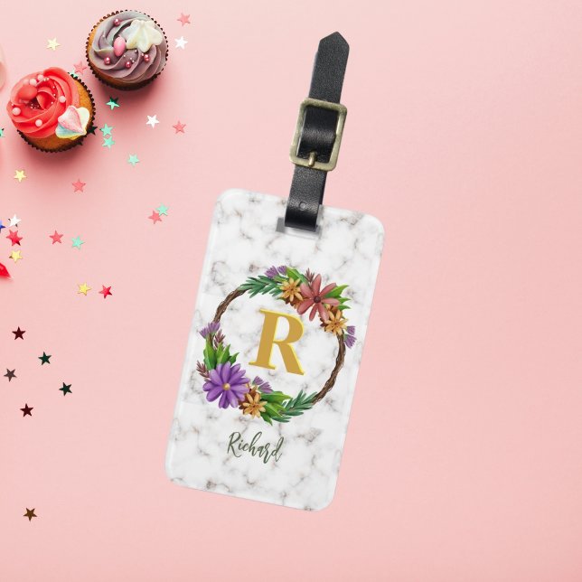 Blumenkranz Initiale Buchstabe Monogramm Name Marm Gepäckanhänger (Von Creator hochgeladen)