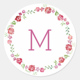 Blumenkranz mit Monogramm-Erstkleber für Rose Runder Aufkleber