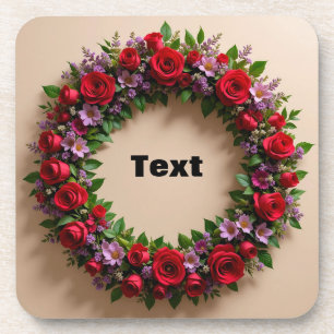 Blumenkranz mit roten Rosen und rosa Blüten Getränkeuntersetzer
