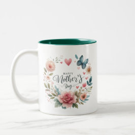 Blumenkranz mit Schmetterling, glücklicher Muttert Zweifarbige Tasse