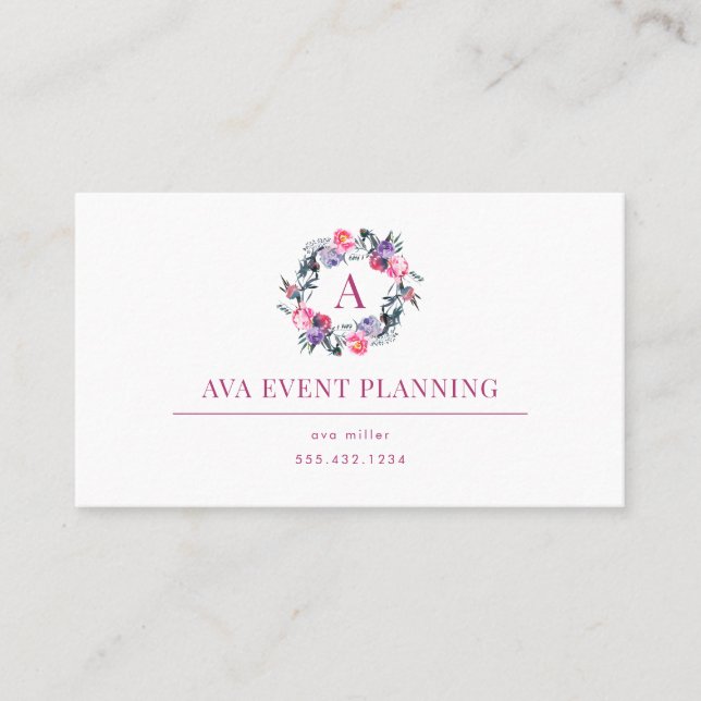 BlumenKranz-Monogramm-Aquarell-Visitenkarte Visitenkarte (Vorderseite)