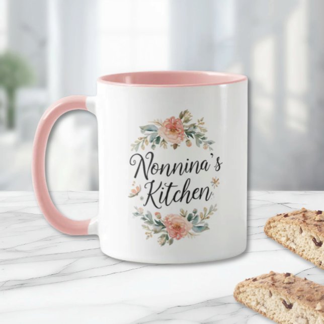 Blumenkranz Nonninas Küche Tasse (Floral Wreath Nonnina's Kitchen Mug - Birthday Mother's Day Christmas Gift for Italian Grandmother)