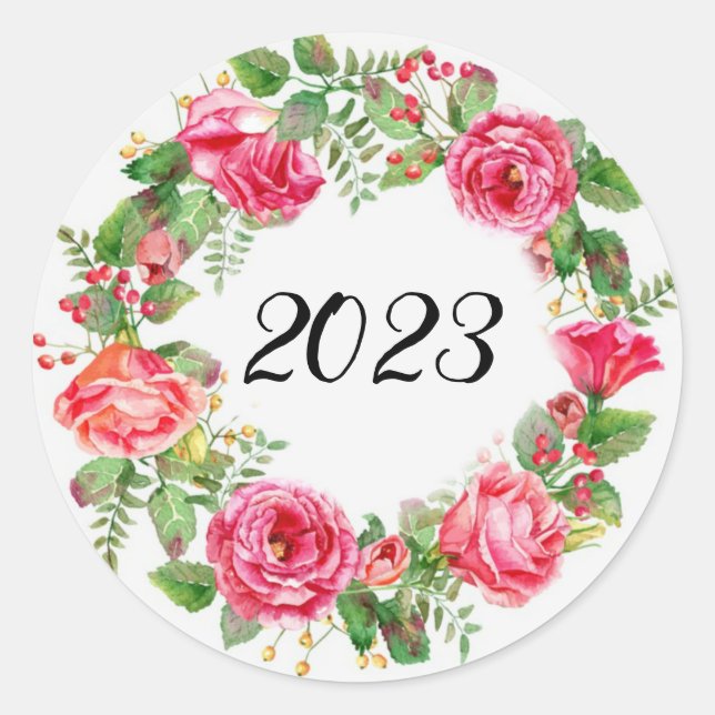 Blumenkranz - Rose im Neujahr Runder Aufkleber (Vorderseite)