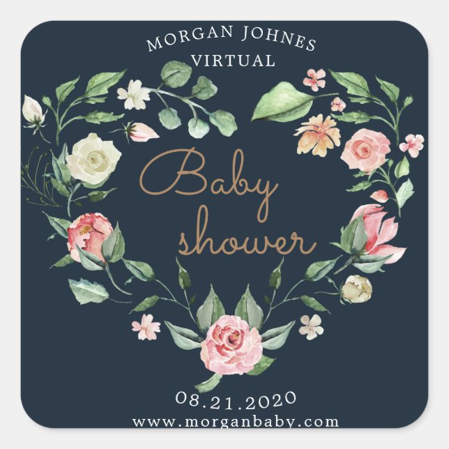 Blumenkranz virtuelle Babydusche Quadratischer Aufkleber (Vorderseite)