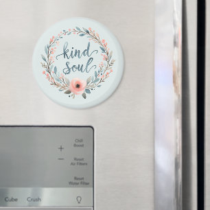 Blumenkranz-Wasserfarben-Zitat 'Gütige Seele' Magnet