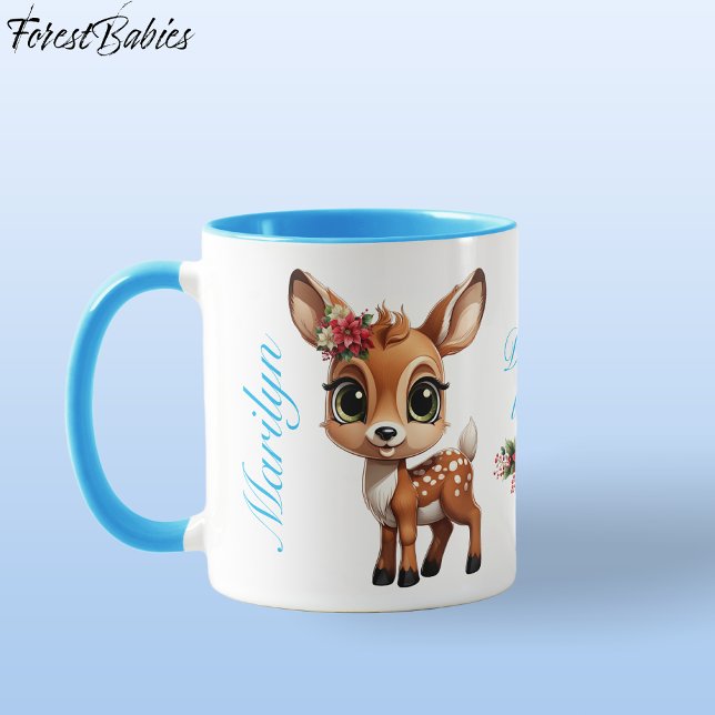 Blumenkraut, Fawn, 🦌 Hirsch 🎄 Liebe Tasse (Cute Baby Deer, Floral Fawn, Doe Lover 🦌 Poinsettia Flowers Blue Deer-ly Loved ForestBabies  Mug)