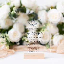 Blumenkraut-Hochzeit des Blauen Monogram-Fotos Acryleinladungen