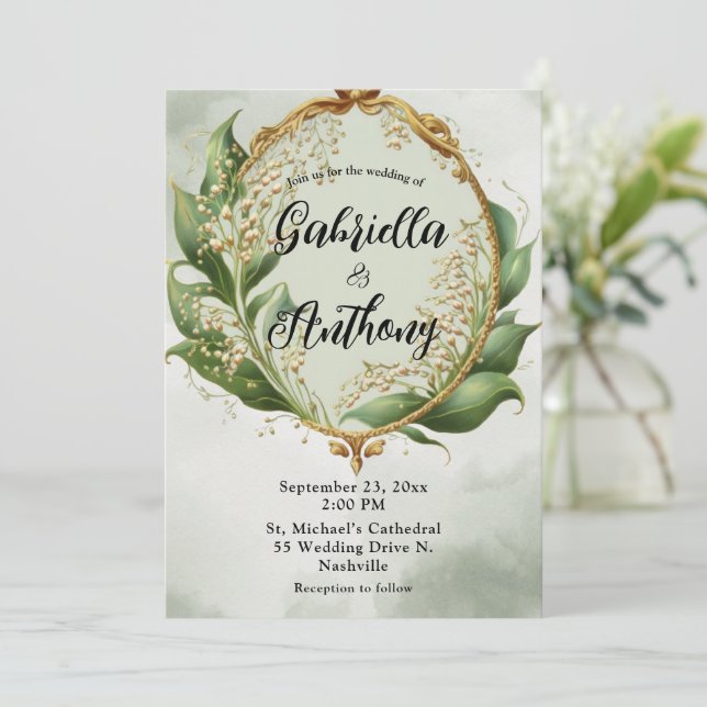 Blumenkraut Hochzeiten Lilien des Tals Einladung (Stehend Vorderseite)