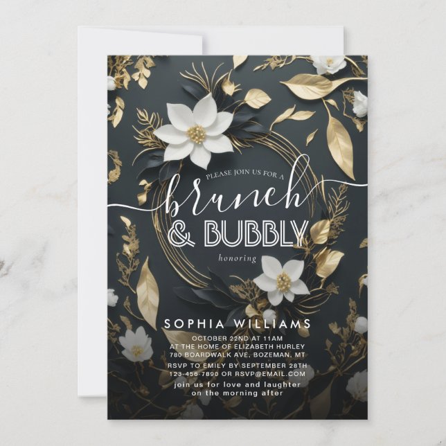 Blumenkraut Hochzeitssalon Bubbly Brautparty Einladung (Vorderseite)