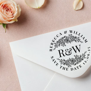 Blumenkraut-Monogramm Save the Date Gummistempel